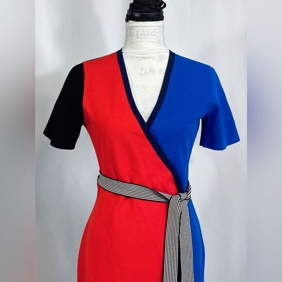 DIANE VON FURSTENBERG Colorblock Wrap Dress size M - Picture 6 of 13